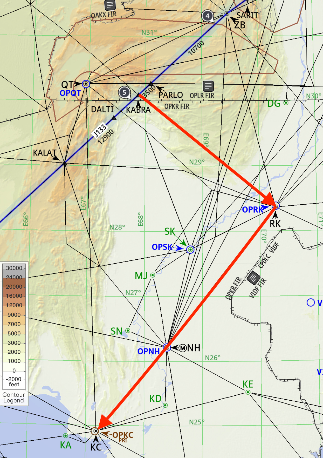 Alternative escape route for failures between ZB and KABRA (extracted from Jeppesen FD Pro)
