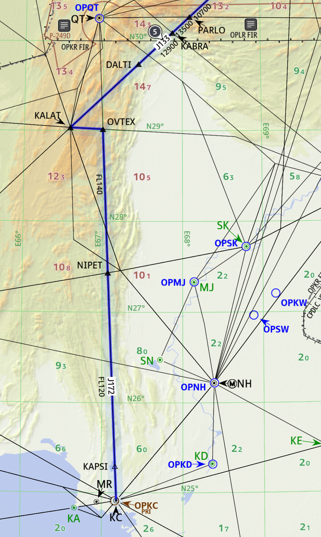 Possible diversion via J172 (image extracted from Jeppesen FD Pro)