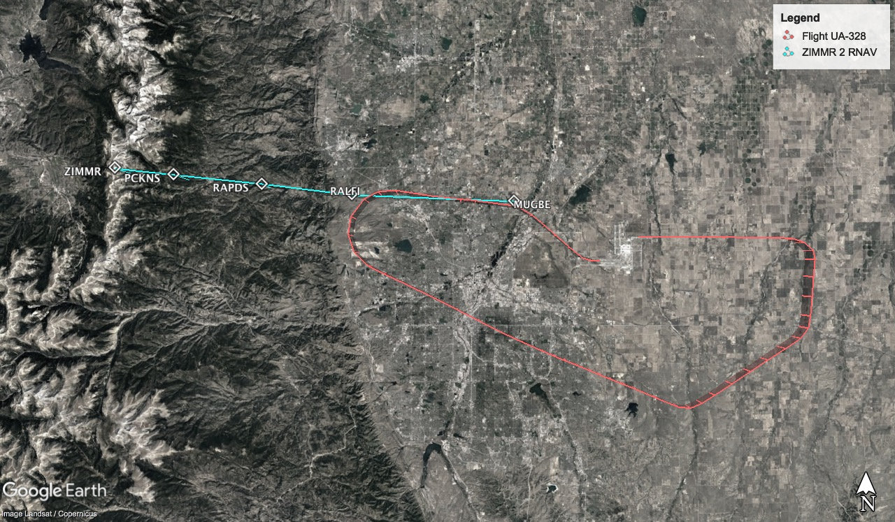 SID procedure vs Actual flight path (Google Earth imagery)